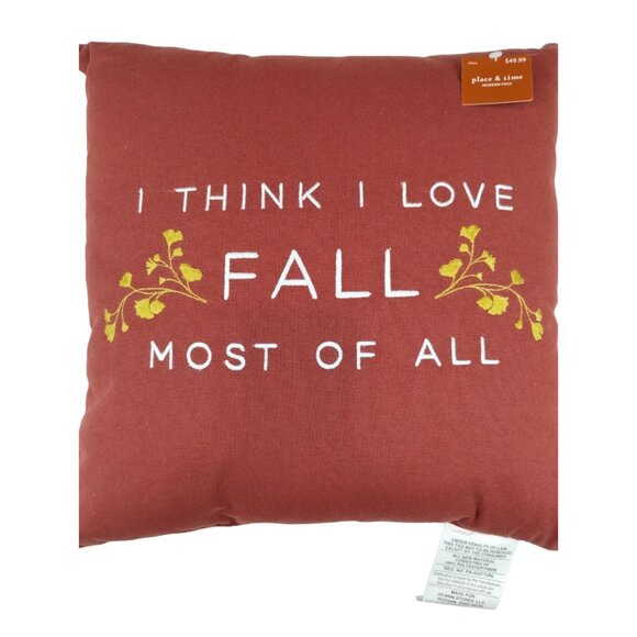 Place & Time I Think I Love Fall Most of All Embroidered Throw Pillow New - Picture 4 of 7